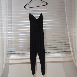 Altar'd State Black Strapless Draped Romper Jumpsuit